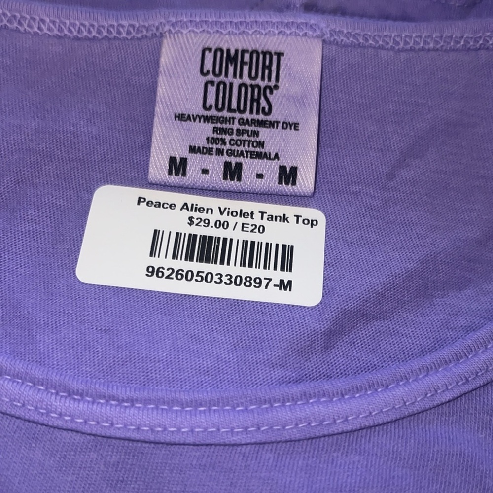 NWT ALIEN Purple Neon Green Workout Stretch Muscle Screenprint Peace Tank Top M - Picture 6 of 11